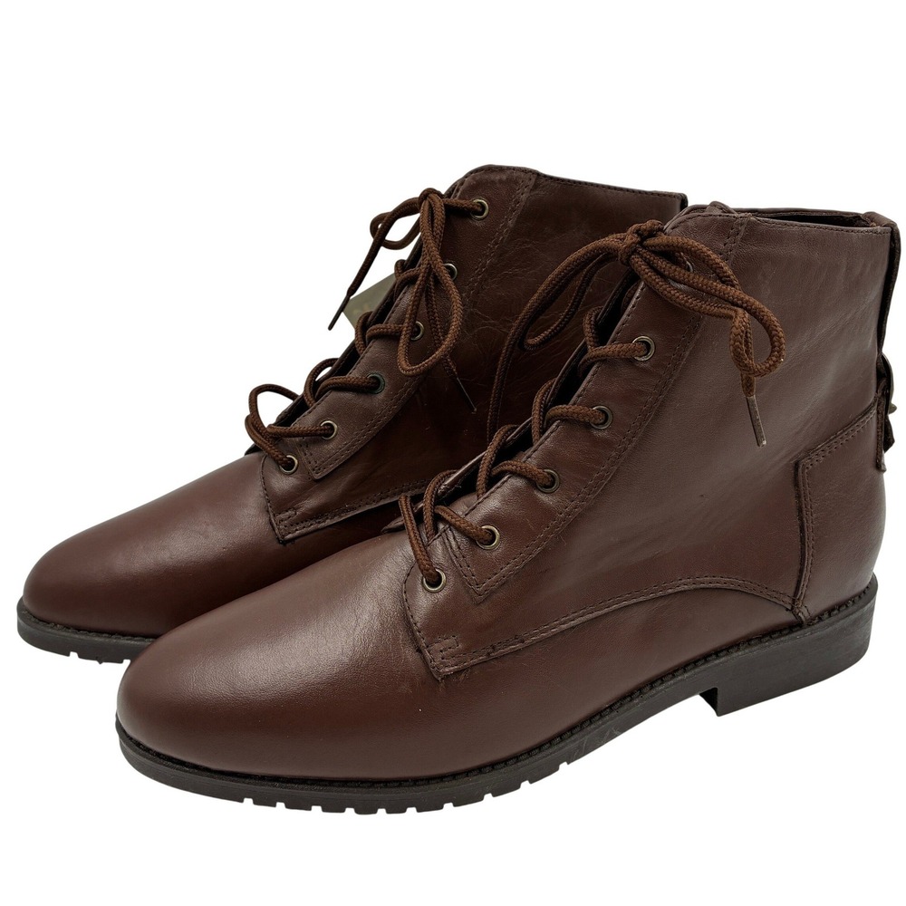 Danexx Women's Brown Leather Lace Up Ankle Boots‎ Size 9M - New